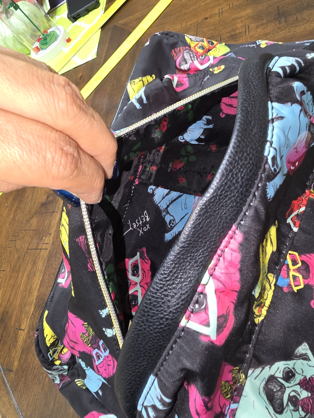 Betsey Johnson Neon Pug Print Backpack - Picture 4 of 6
